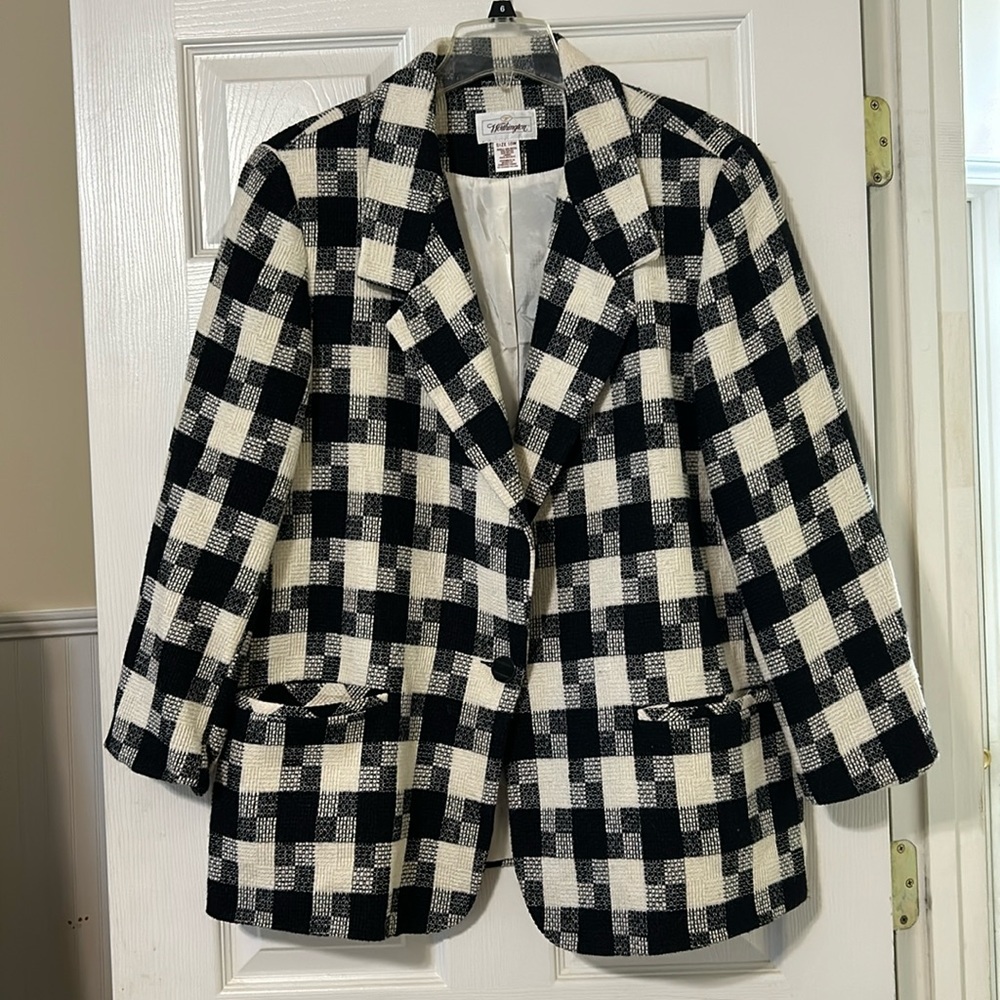 Vintage Worthington wool black white check blazer 18w